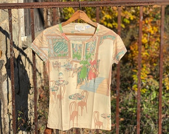 1970s FACE print art nouveau angel sleeve dress small new spring