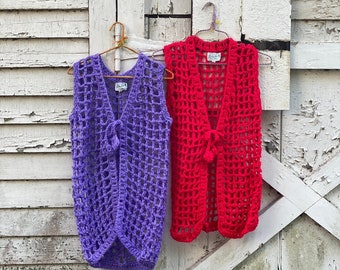 Vintage 1970s Helen Sue Deadstock Crochet Open Knit Sleeveless Vest