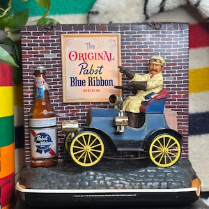 Enseigne de bar lumineuse Pabst Blue Ribbon Beer Jalopy vintage des années 1960