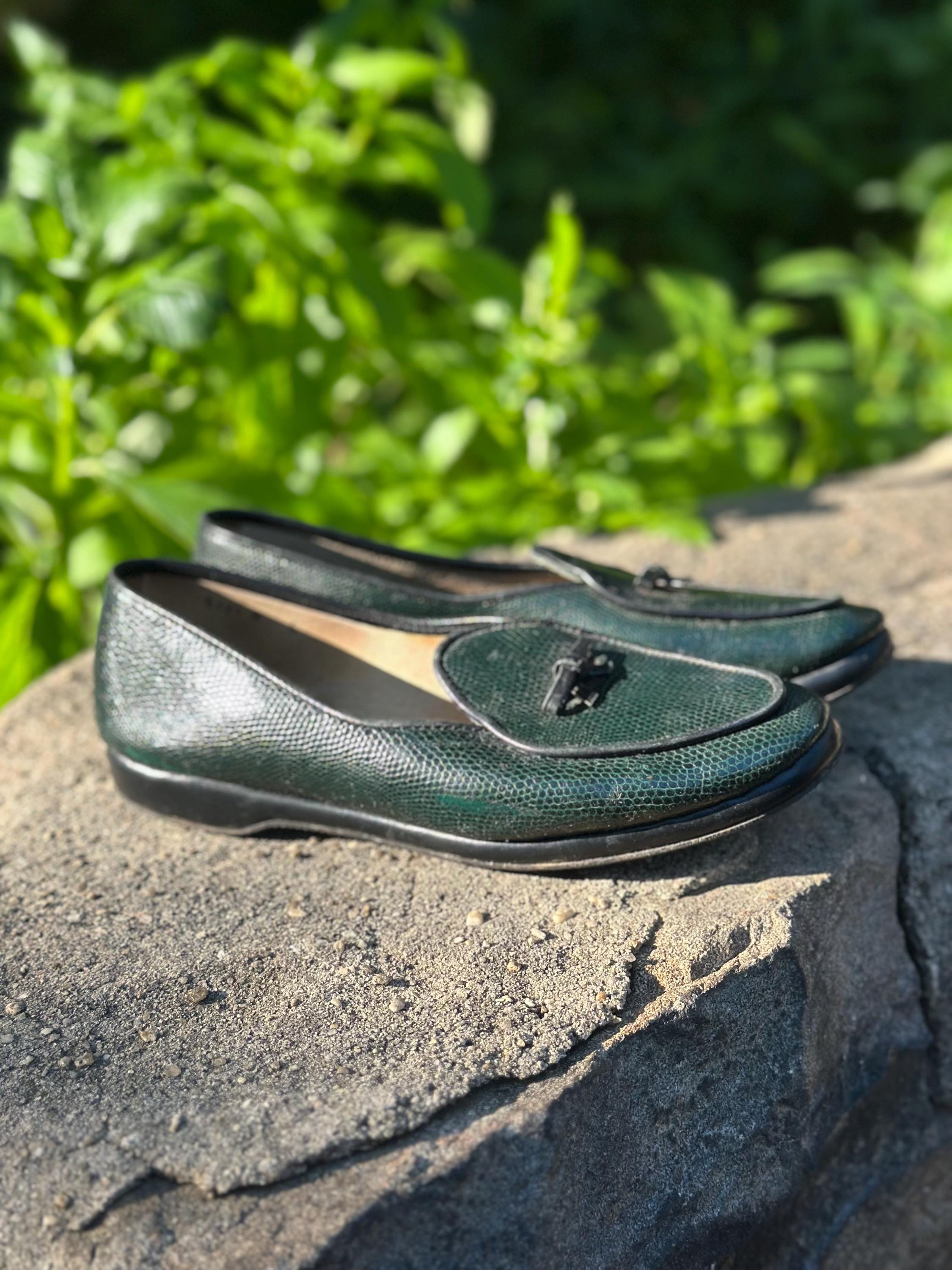 Belgian Shoes Midinette Green Lizard Calf Women's Loafers Size 6