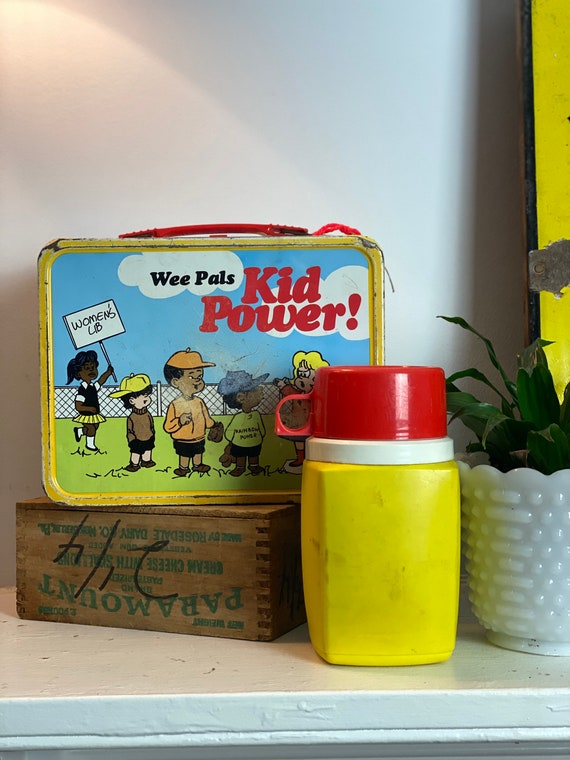 Vintage 1970s Wee Pals Kid Power Metal Lunch Box With Thermos 