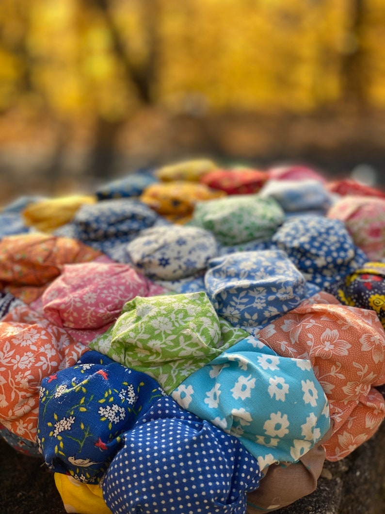 Vintage 1970s Biscuit Puff Patchwork Pillow