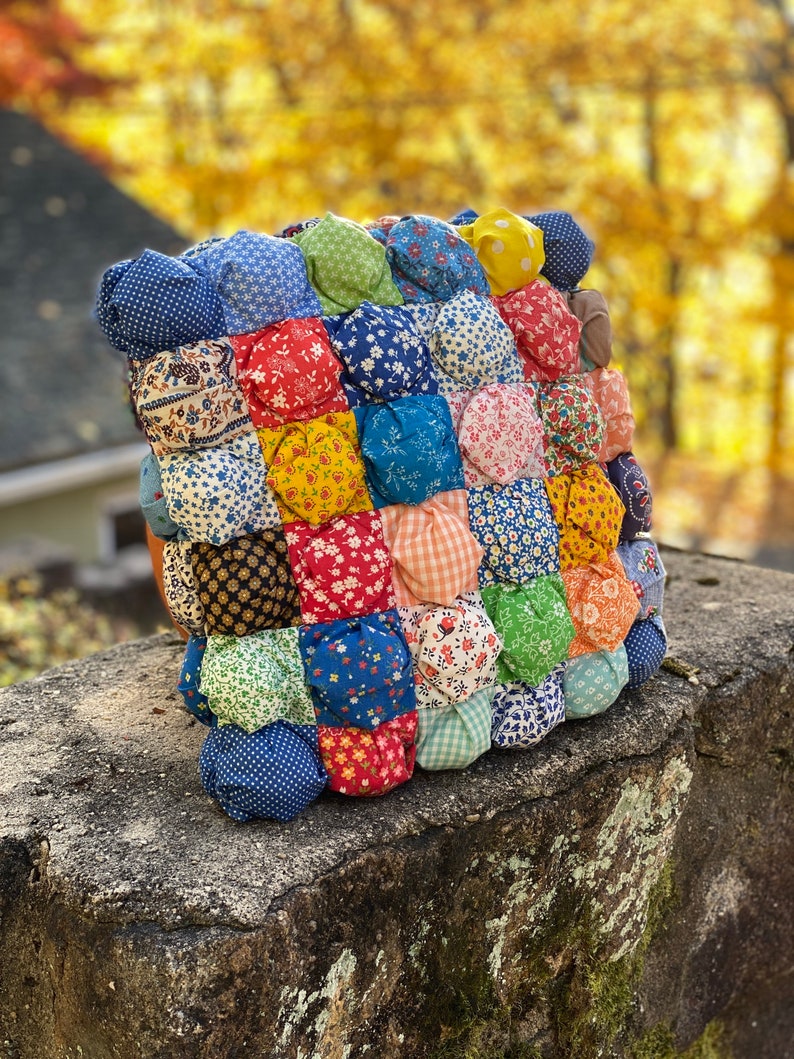 Vintage 1970s Biscuit Puff Patchwork Pillow