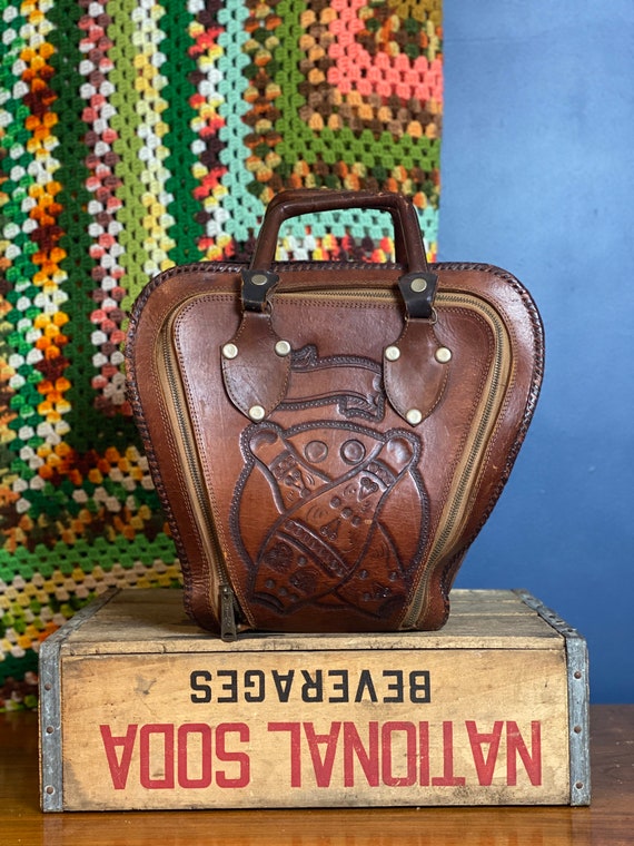 Vintage 1960s Tooled Leather Orante Bowling Bag