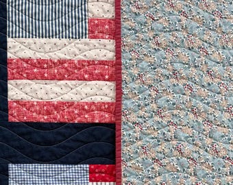 Edredón con la bandera estadounidense / Estampado de estrellas y rayas Thimble Blossoms / Manta de tela Tilda (56" x 71")