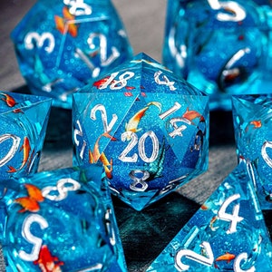 Aquamarine Koi Fish Liquid Core Dice Set