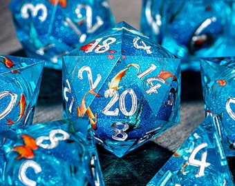 Aquamarine Koi Fish Liquid Core Dice Set