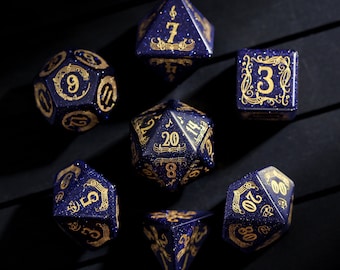 Blue Sandstone Gemstone Galaxy Dice Bard Motif Dice Set