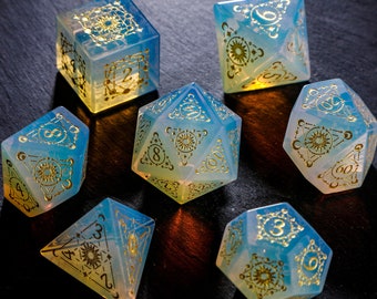 Opalite Gemstone Astrology Motif Dice Set