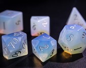 Opalite Gemstone DnD Dice Set Engrave Font A Silver Ink