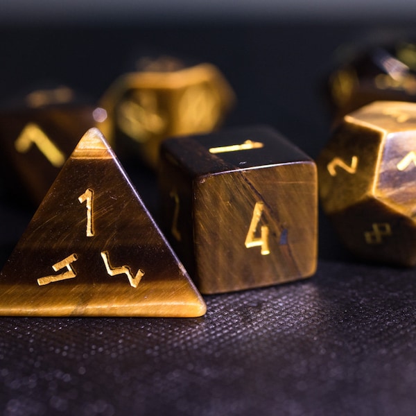 Tiger's-eye Gemstone DnD Dice Set All Number Dice