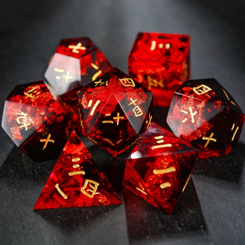 Black Red Kanji Dice Set Full Set