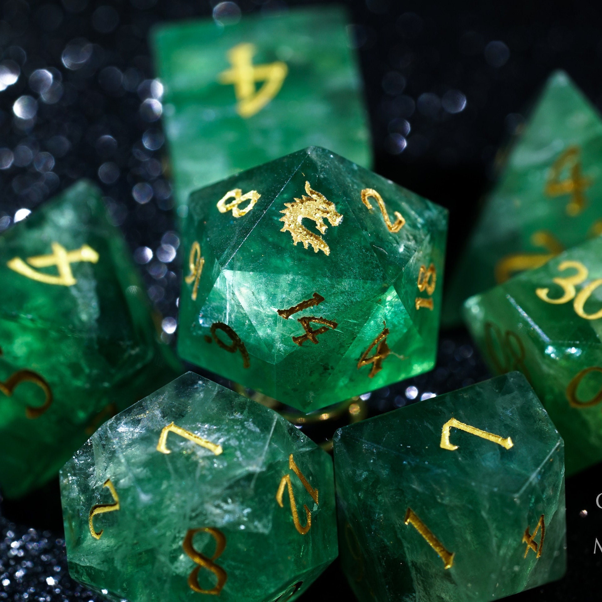Green Fluorite Gemstone Dnd Dice Set Dragon Dice Etsy