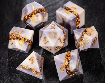 Purple White Goldleaf F Word Dice Set