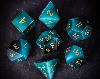 Dark Green Cat's Eye Gemstone Dice Set