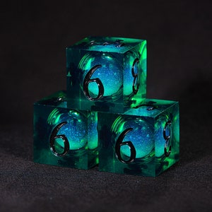 Green Liquid Core Galaxy Dice Supernatural Anti-possession Dice Set D6 x 3