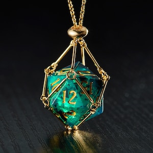 Dark Green Dice Set D20 Necklace