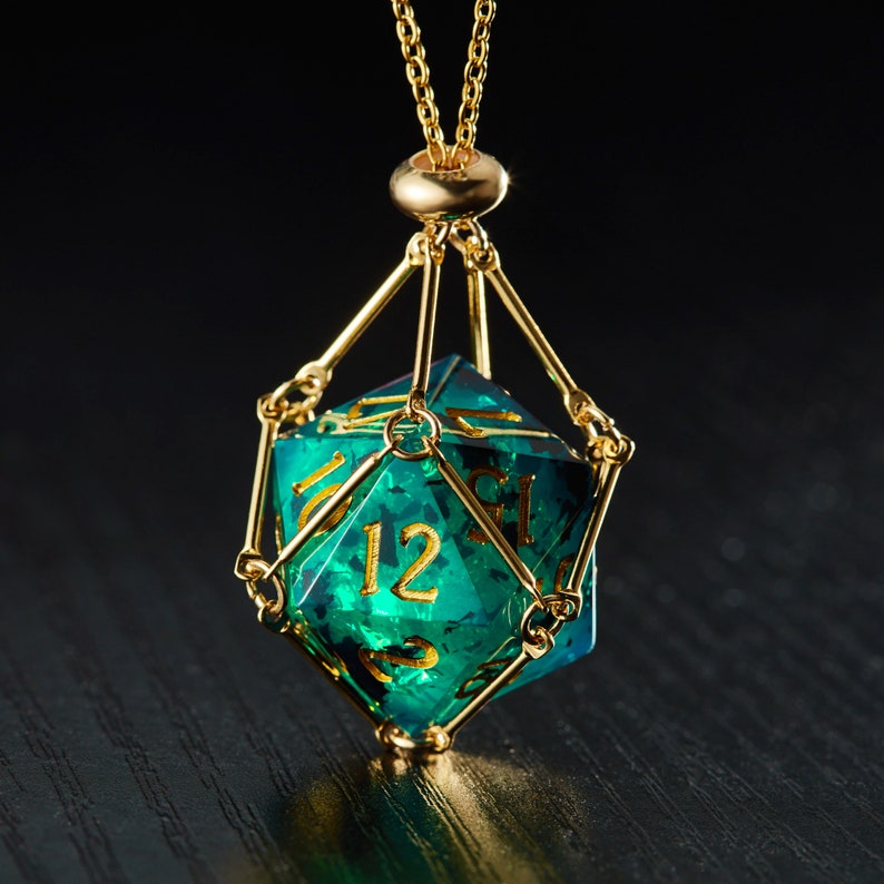 Dark Green Dice Set D20 Necklace