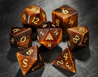 Tiger's Eye Gemstone Nine Tail Fox Dice Set