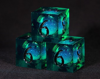 Green Liquid Core Galaxy Dice D6