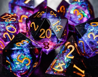 Purple Glitter Galaxy Dice Set