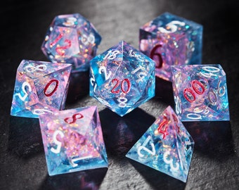 Blue Pink Glitter Dice Set