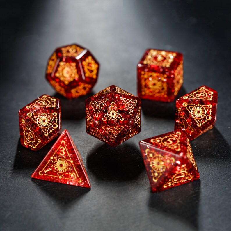 Red Lightning Glass Dnd Dice Set Astrology Motif Etsy UK