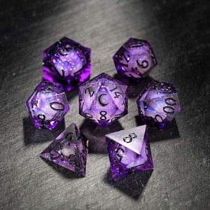 Purple Liquid Core Galaxy Dice Moon Dice Set