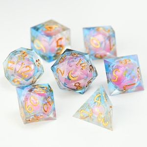 Astrology Pink Liquid Core Moon Dice Set