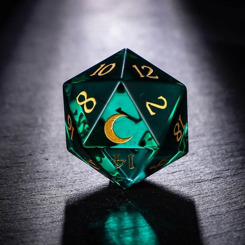 Green Glass Dnd Dice Set Moon Dice Etsy