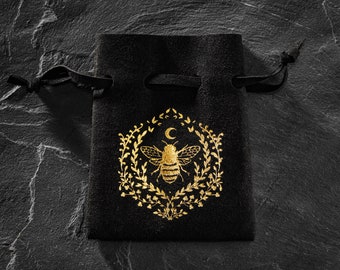 Synthetic Leather Black Dice Bag Bee and Plant Motif