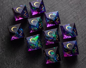 Purple Glitter Galaxy Moon Vampire Dice D10