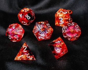 Red Glitter Liquid Core Dice Set