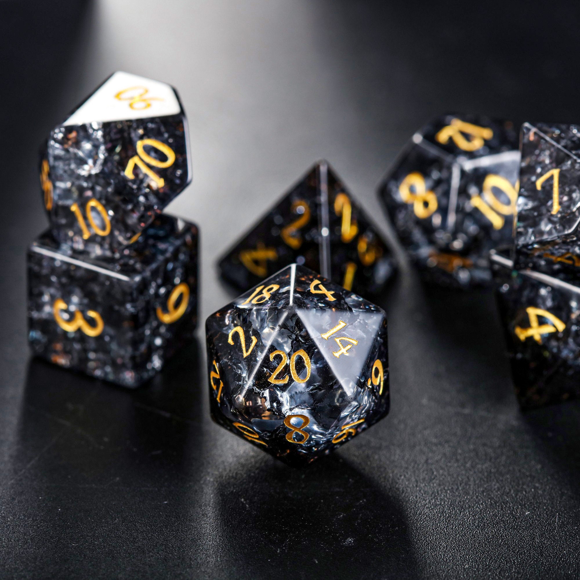 Black Lightning Glass Cracked Glass Dnd Dice Set All Number Etsy