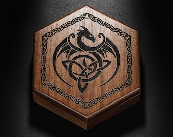 Black Walnut Wood Viking Dragon Motif Dice Box