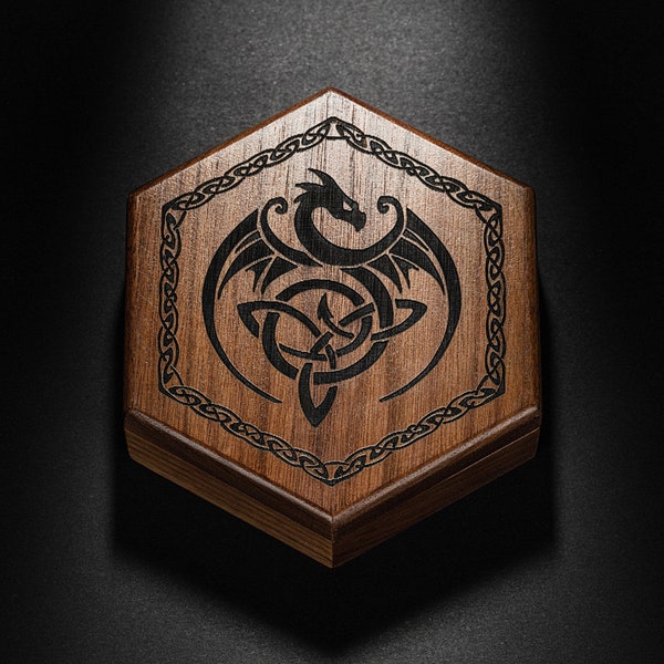 Black Walnut Wood Viking Dragon Motif Dice Box