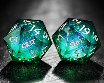 Green Liquid Core Galaxy Dice Crit Dice Set