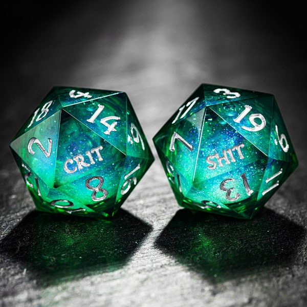 Green Liquid Core Galaxy Dice Crit Dice Set