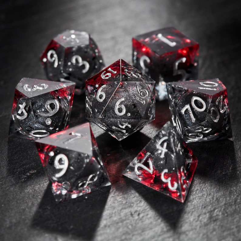 Silver Black Liquid Core Dice Set Full Set