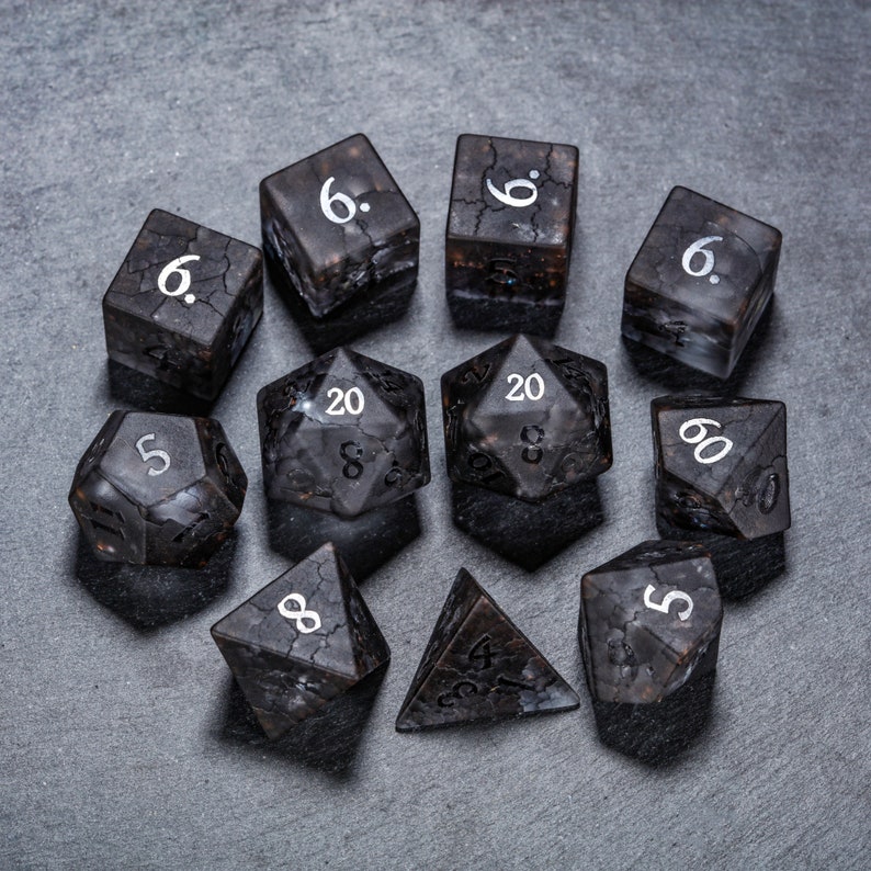 Erhöhtes Black Lightning Glass Würfel Set 11 Dice Set