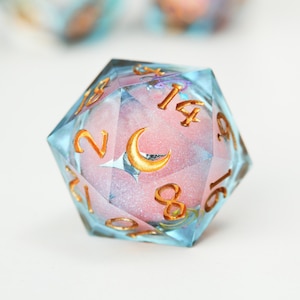 Jeu de dés lune à noyau liquide rose astrologie Only D20