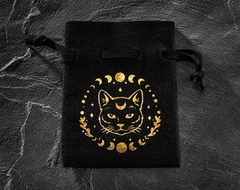 Synthetic Leather Black Dice Bag Moon Phase Cat Motif