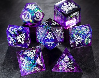 Purple Glitter Galaxy Dice Bard Motif Nine Tails Fox Dice Set