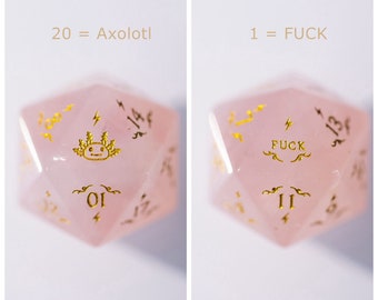 Rose Quartz Gemstone Axolotl Motif F*ck Dice Set