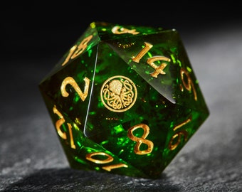 Jeu de dés scintillants vert foncé All Cthulhu