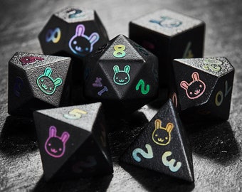 Raised Holographic Obsidian Gemstone Bunny Butt Dice Set