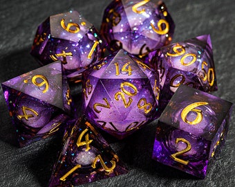 Purple Liquid Core Galaxy Dice Set