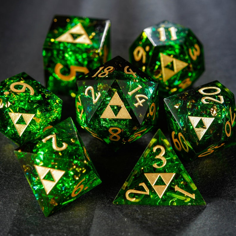 Dark Green Glitter All Zelda Dice Set image 1