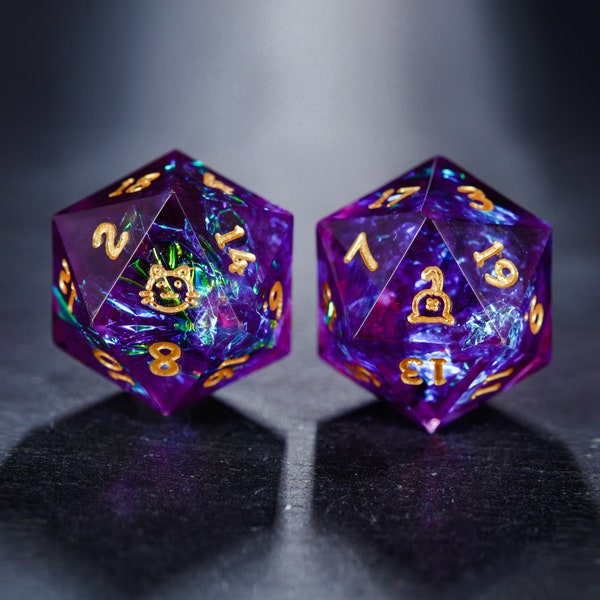 Purple Glitter Galaxy Dice Cat Butt Dice Set