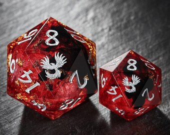 Dados Phoenix con núcleo líquido y purpurina roja, Chonk D20